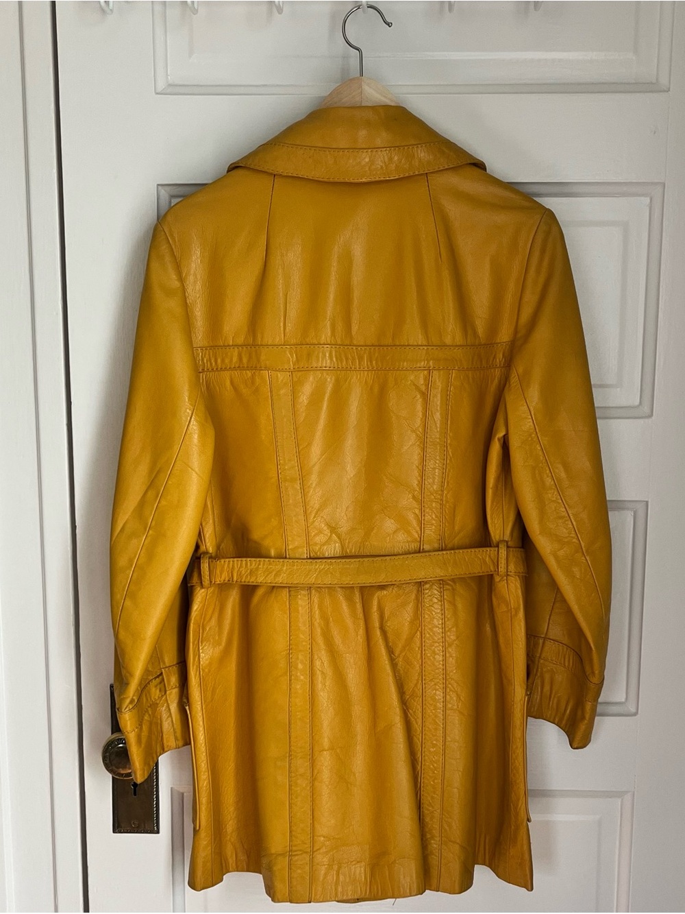 Vintage Mustard Yellow Leather Belted Trench Coat - Picture 2 of 9
